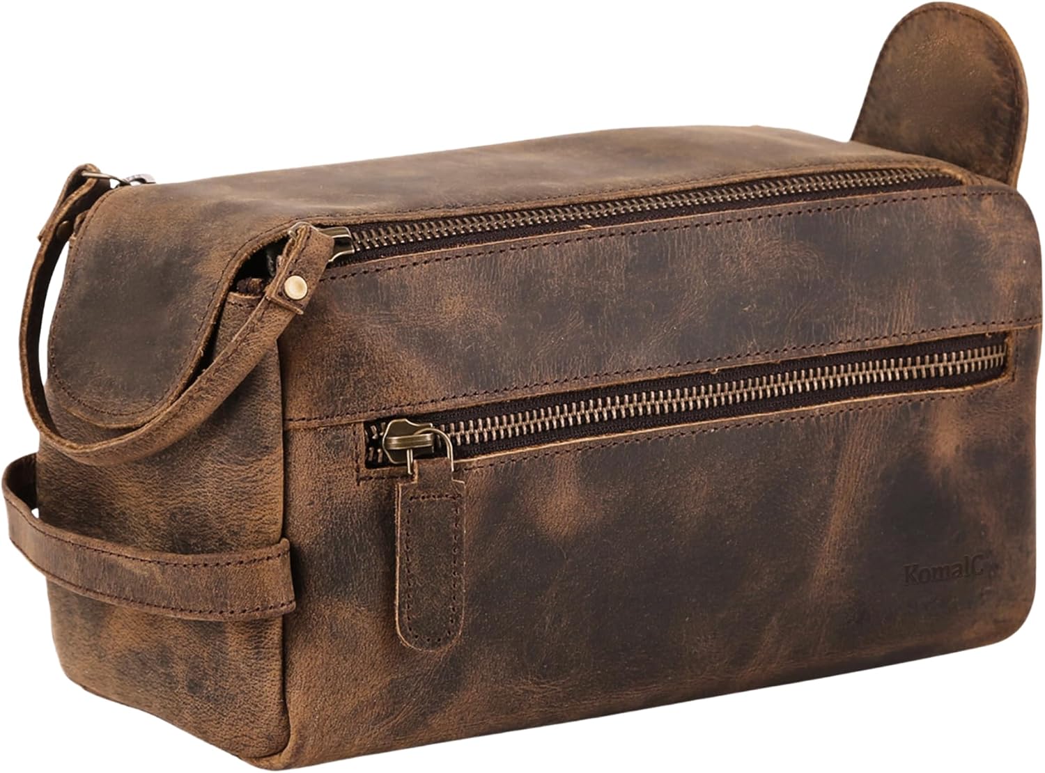 Premium Buffalo Leather Toiletry Bag for Men & Women With Water resistant Lining, Grooming Travel Pouch, Unisex Wash