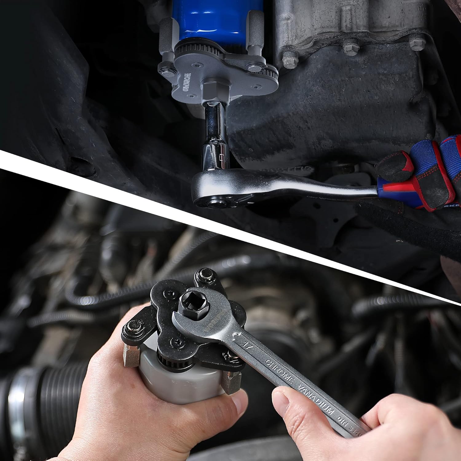 Universal Oil Filter Wrench Adjustable (2-3/8 to 3-3/4"), Magnetic Oil Filter Removal Tool, Oil Filter Change Set