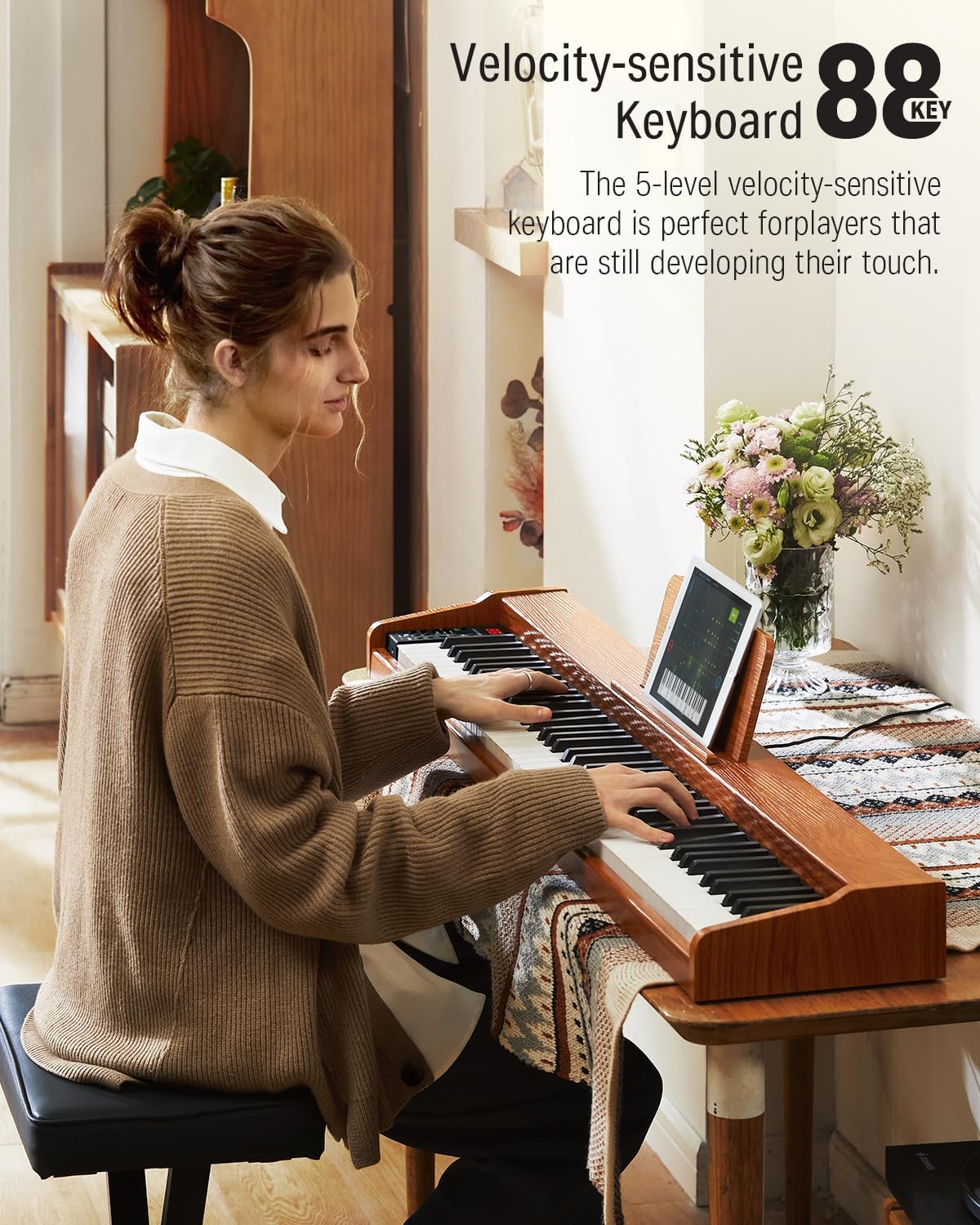 DEP-1S Piano Keyboard 88 Keys, Beginner Digital Piano with 88 Key Velocity-Sensitive Keyboard, Record, Bluetooth
