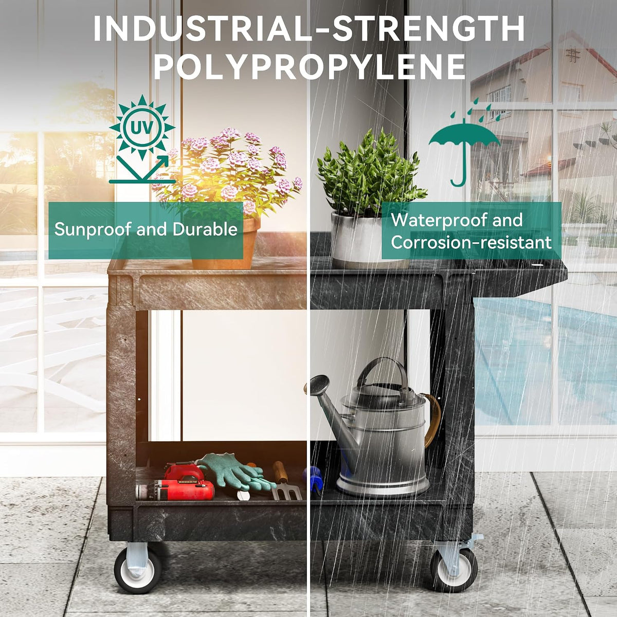 Utility Cart on Wheels 45 x 25 Inch w/Swivel Wheels(2 Brake)