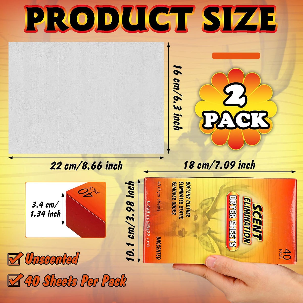 2 Packs 80 Sheets Scent Free Dryer Sheet for Hunting