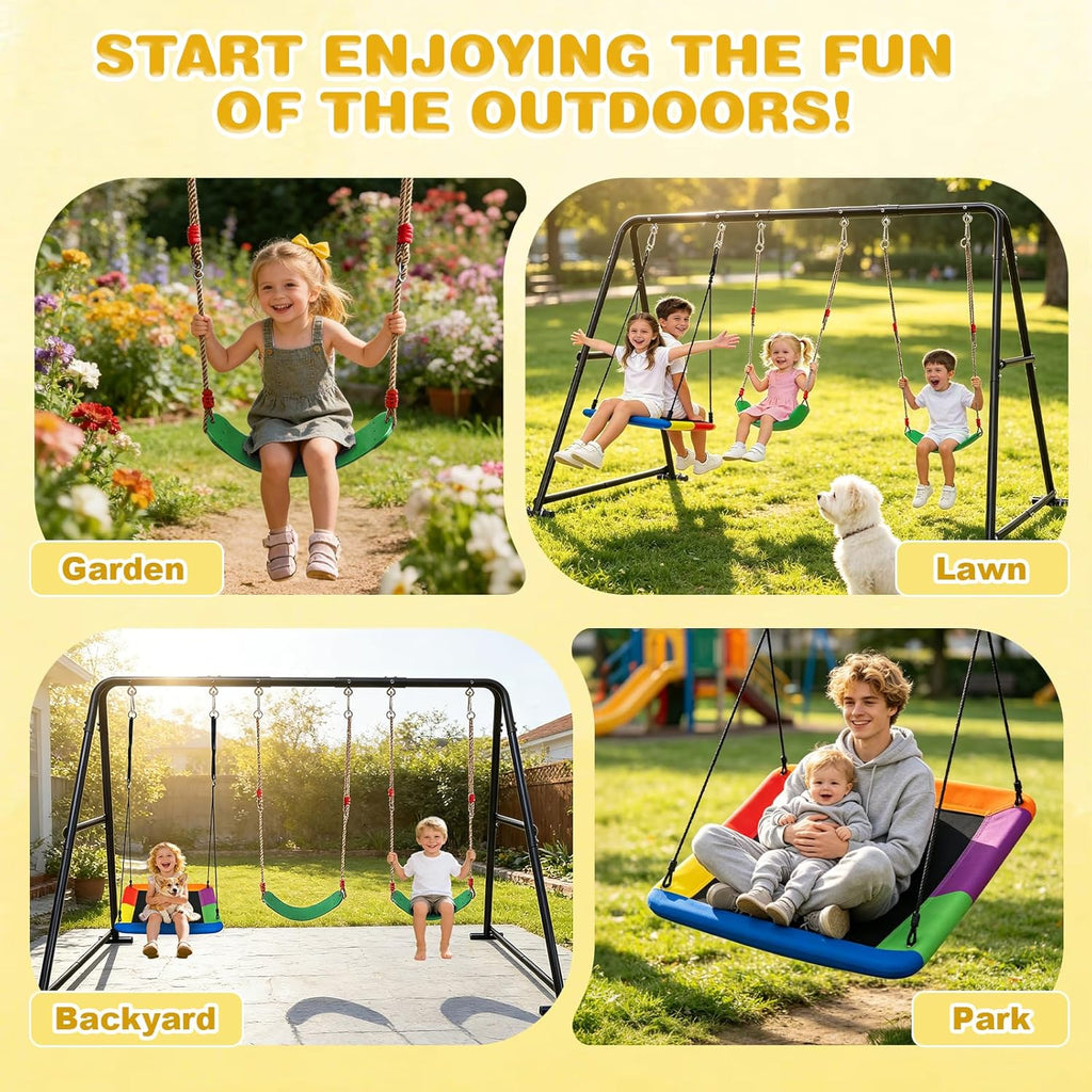 3-in-1 Swing Set for Backyard for Kids, with 1 Platform Swing, 2 Belt Swing, 600lbs Metal Swing Set for Toddler