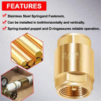 2 Pcs 3/4 NPT Thread Spring Check Valve, Brass Non Return One Way Valve Horizontal Vertical Inline Water Spring Check Valve for Well, Pump, Tank, Backflow Prevention 2 Pack