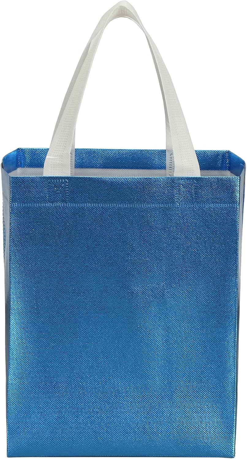 40 Pack Reusable Gift Bags with Handle, 10 x 8 x 4 Inch, Light Blue