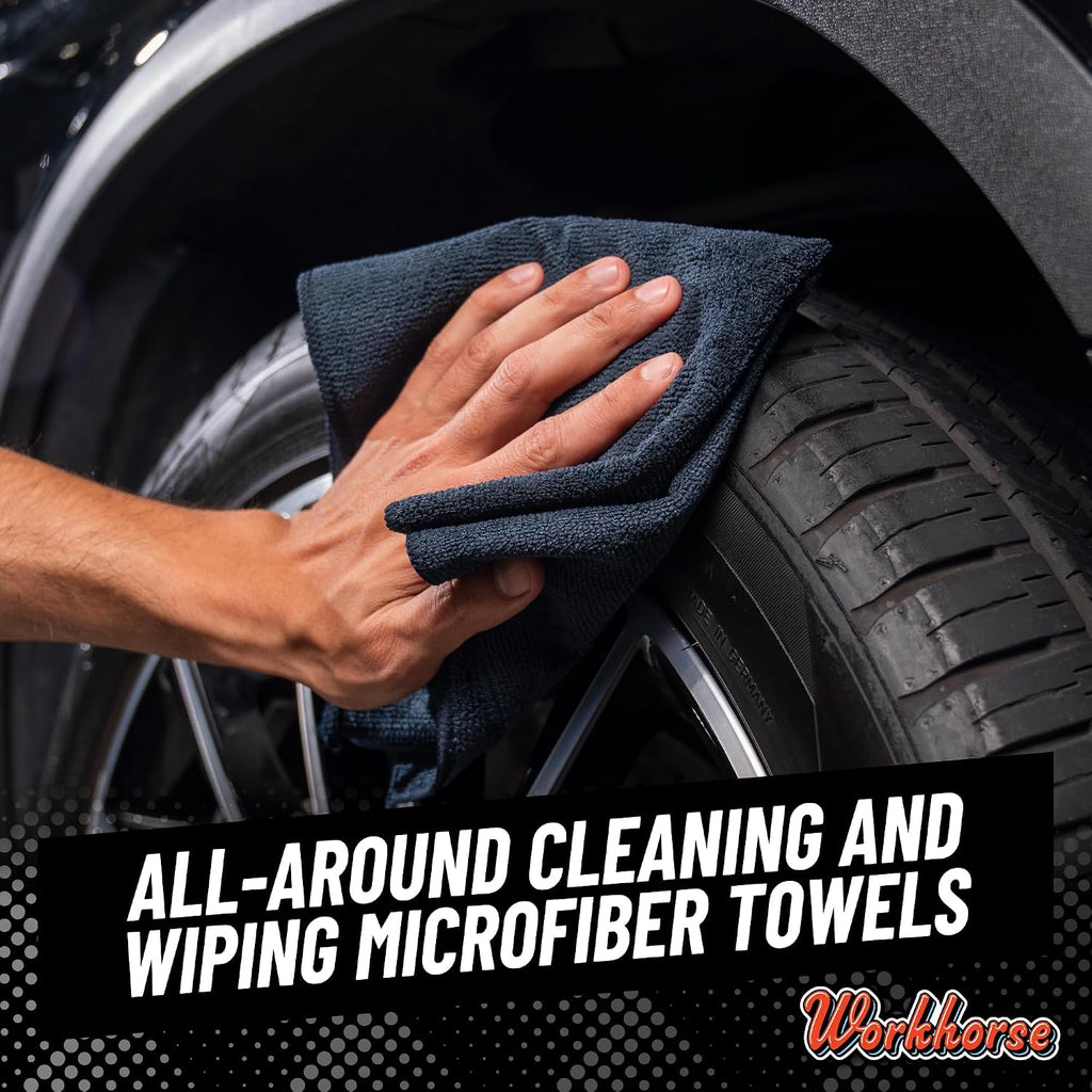 MIC35306 Workhorse Professional Grade Microfiber Towel, Black (16 in. x 16 in.) (Pack of 6)