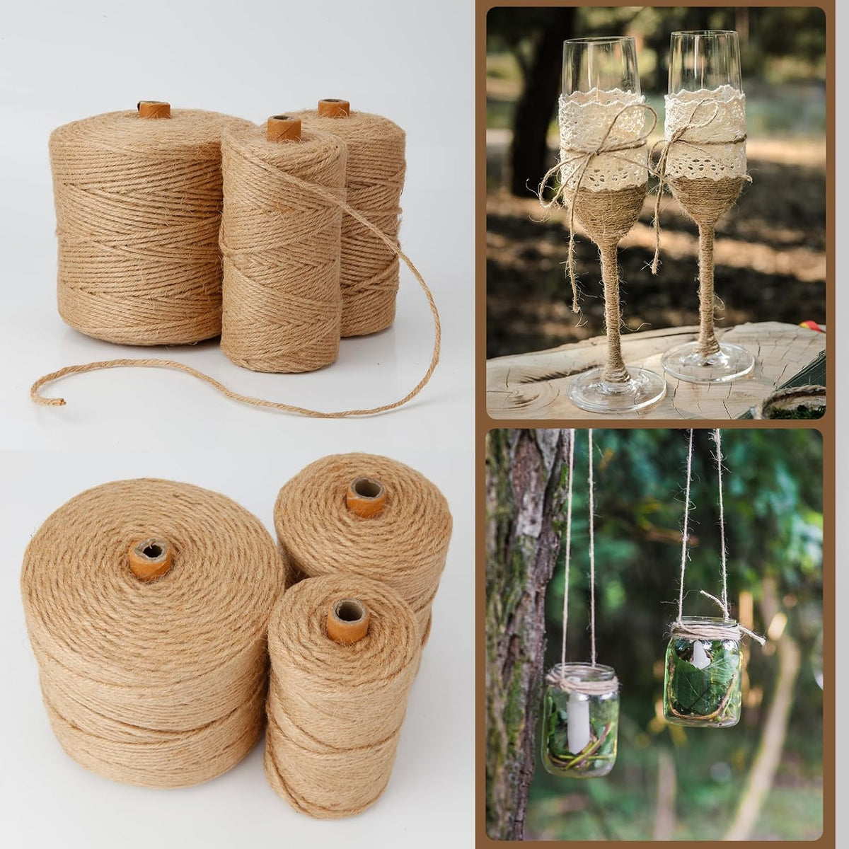 3-mm Thick Natural Jute Twine String, Gardening Brown Hemp Rope, 1000ft