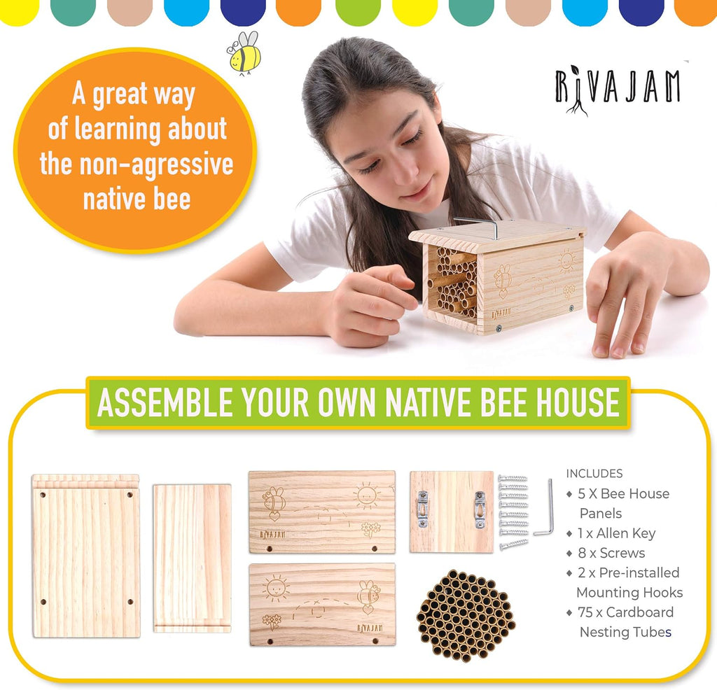Build a Bee House DIY Woodworking Project | Solitary Mason Bee House Nesting Box Wood Building Kit & Tools | Garden