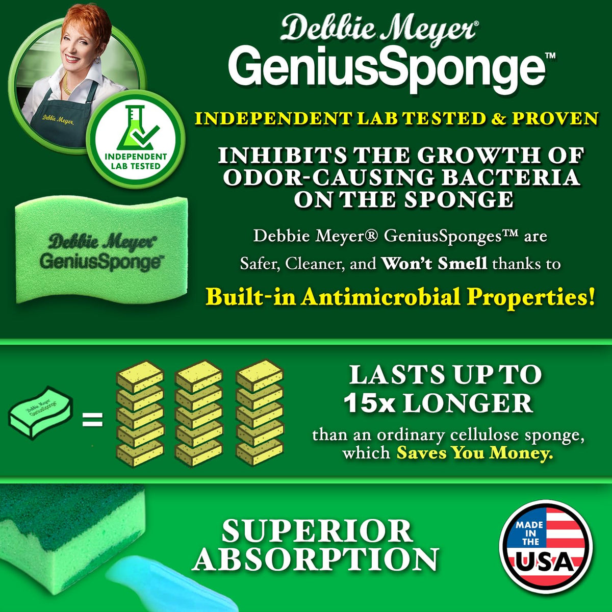 GeniusSponges - 8-Pack Kitchen Sponges for Washing Dishes