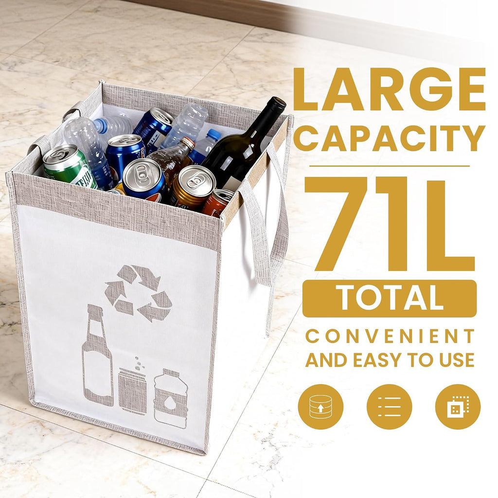 Recycle Waste Bag for Kitchen Home- Indoor Recycling Bins Trash Sorting Organizer, Reusable and Waterproof, Yellow, 2
