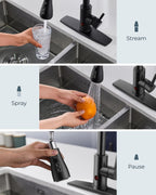 FORIOUS Black Touchless Kitchen Faucet with Soap Dispenser, Hands-Free