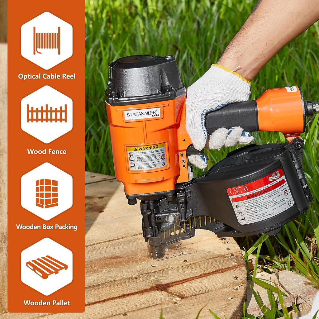 Update CN70 Air Coil Nailer, 15 Degree Pneumatic Coil Nail Gun, 1-3/4" to 2-3/4" Fast Shooting Nailer, High Speed Air
