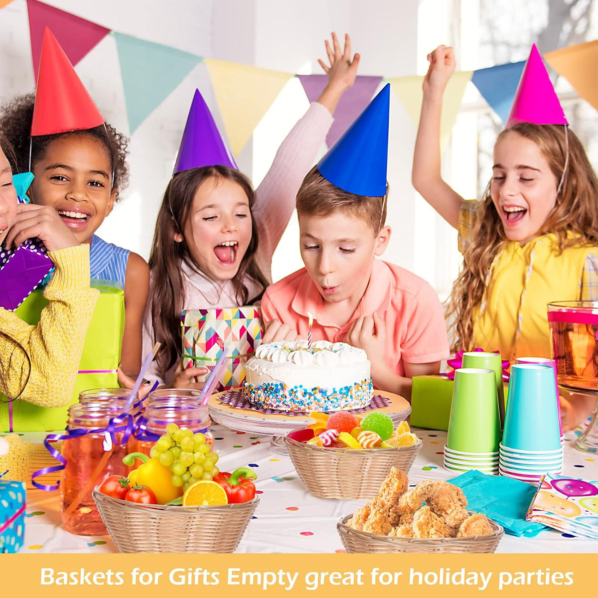 12 Pcs 7'' Woven Bread Baskets Bulk Plastic Round Woven Small Baskets for Gifts Empty Bread Serving for Food Fruit