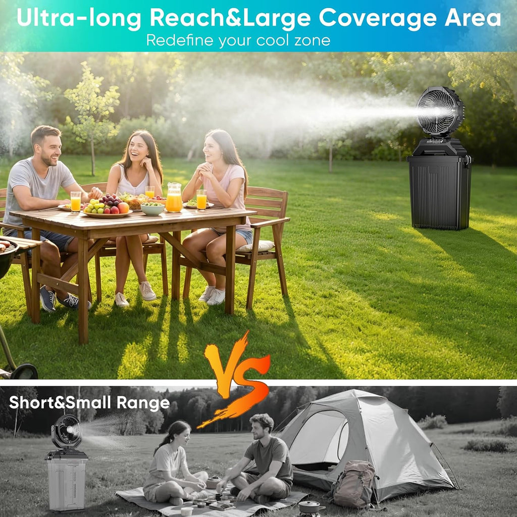 Portable Misting Fan for Outside, 70Hrs Camping Mister Fan,15L Cooling Fan with Remote, Ice Fan with 4 Spray Speeds,4