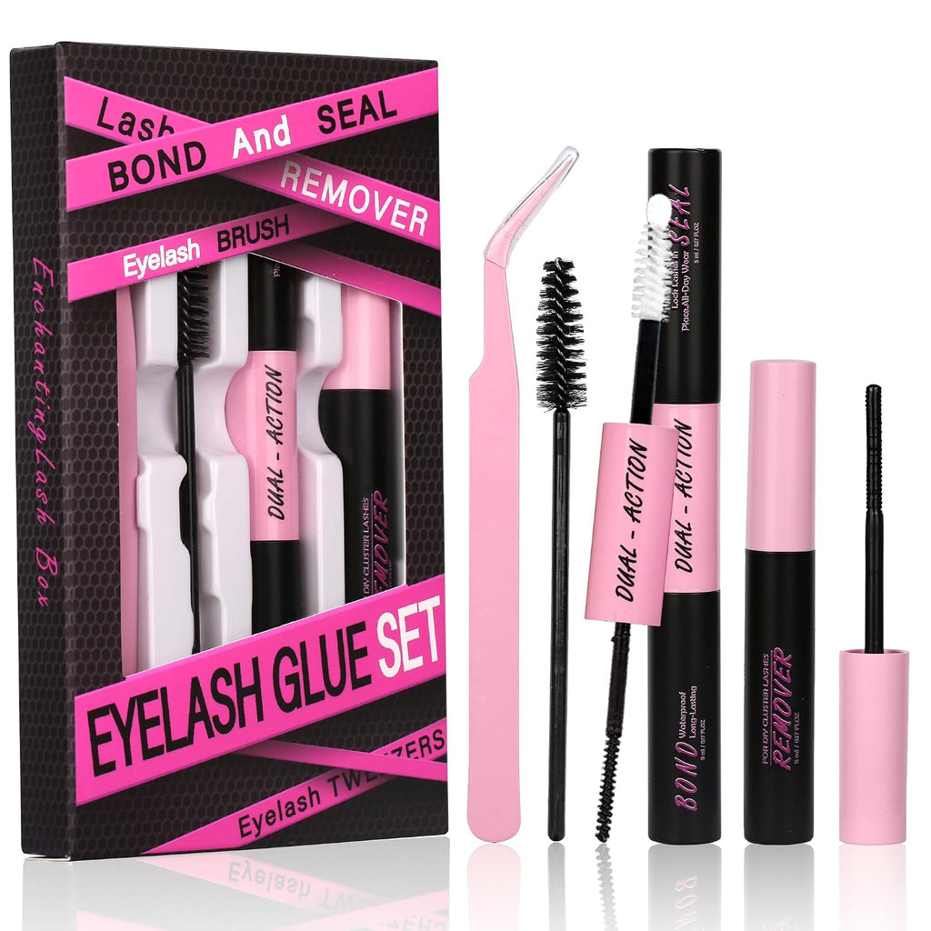 Lash Bond And Seal, Remover, Tweezers Kit Long-Lasting, Waterproof For DIY Eyelash Extension At Home Use Beginners
