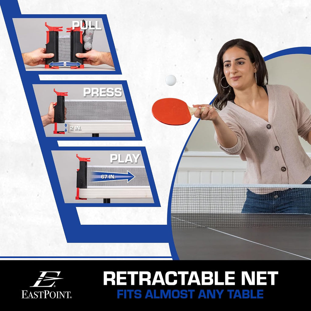 Everywhere Table Tennis Net & Paddle Set - Play Ping Pong Anywhere! Retractable Net Fits Most Tables Up to 60" Wide