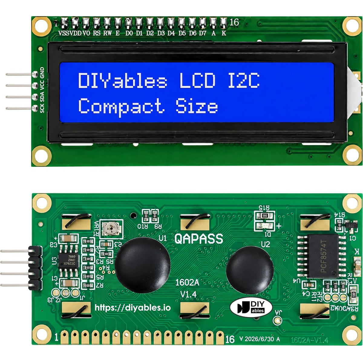 LCD1602 I2C 16x2 Blue Backlight 3.3V, Built in Potentiometer, 2 Pack