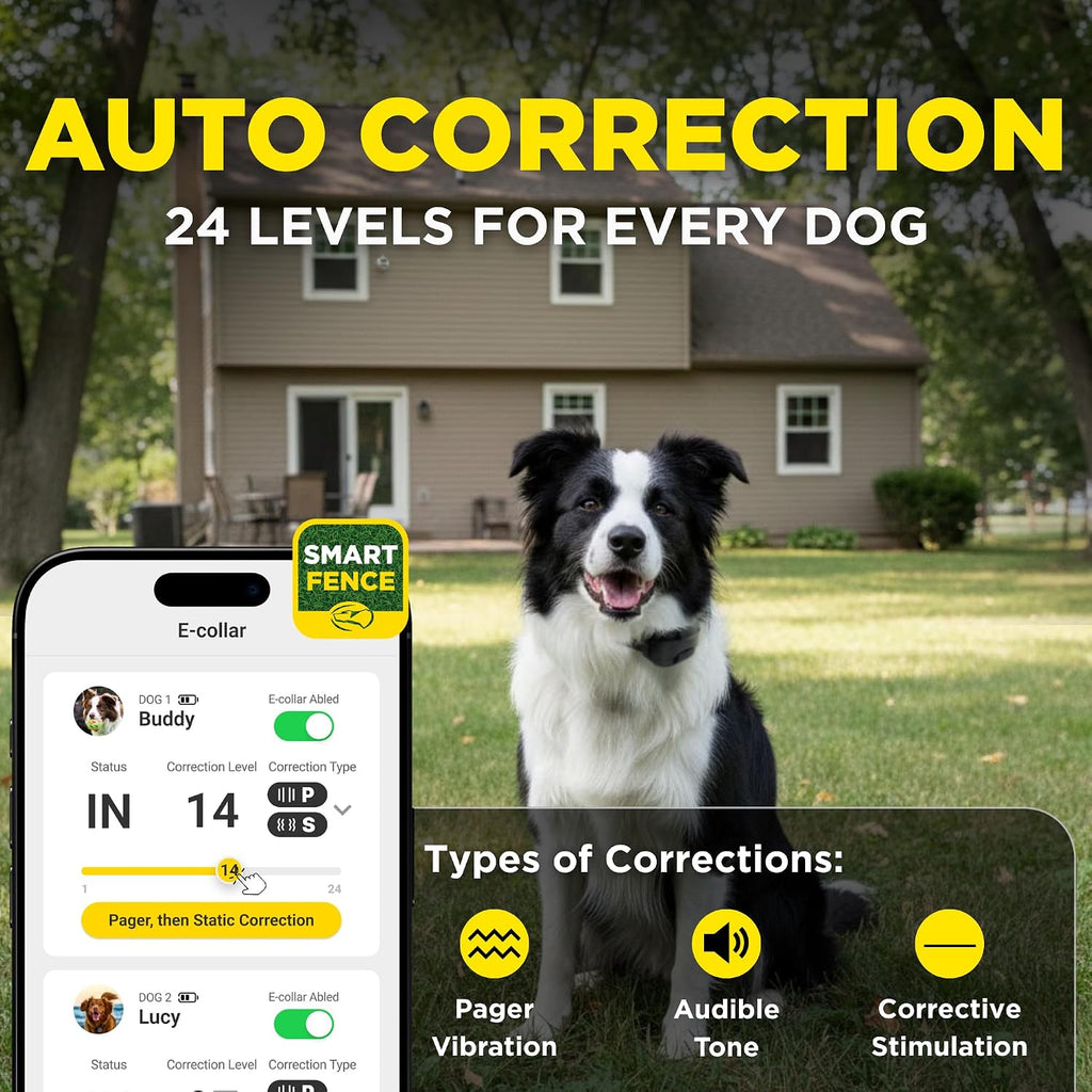 SMART Fence - No Subscription, in-Home Base Alarm & App Alerts, Portable Wireless Electric Invisible Fence for Dogs