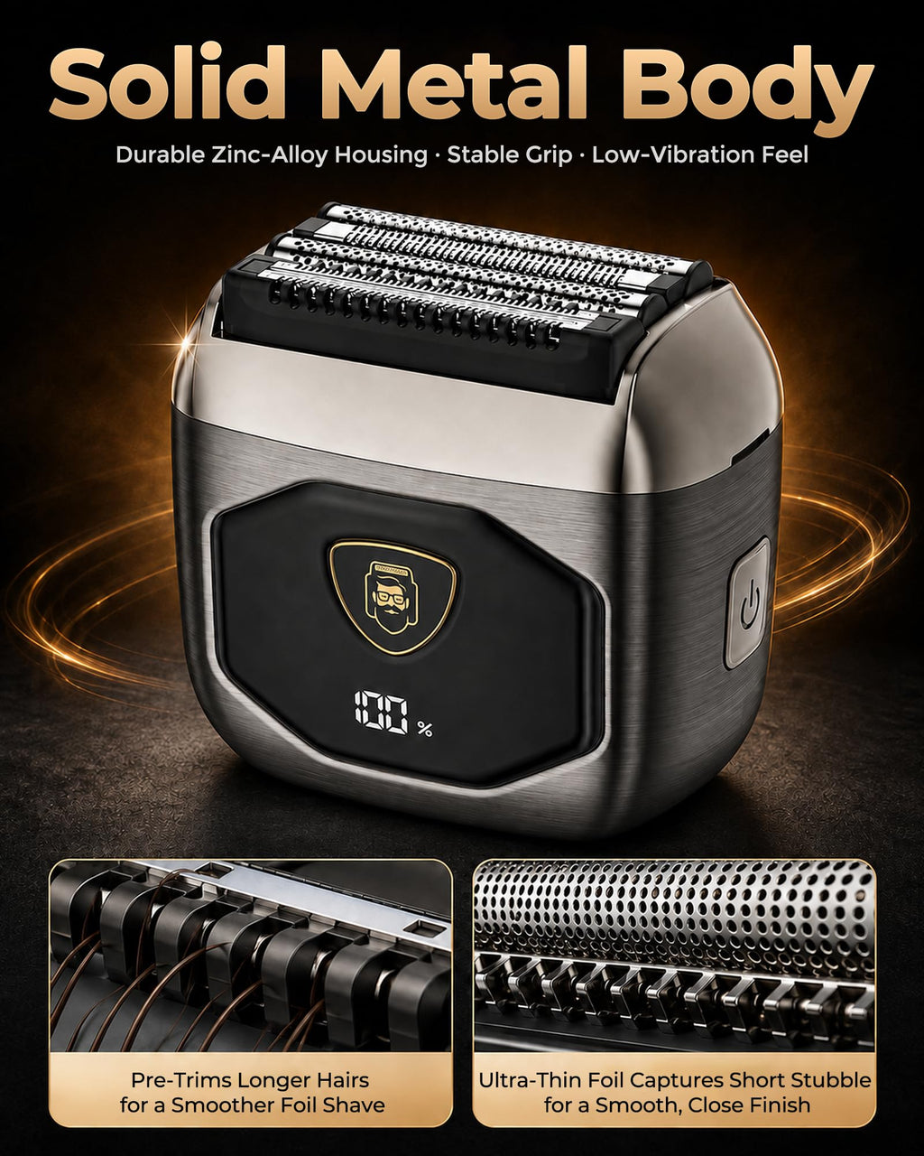 Electric Foil Shaver for Men: Full-Metal Body & 4 Floating Blades