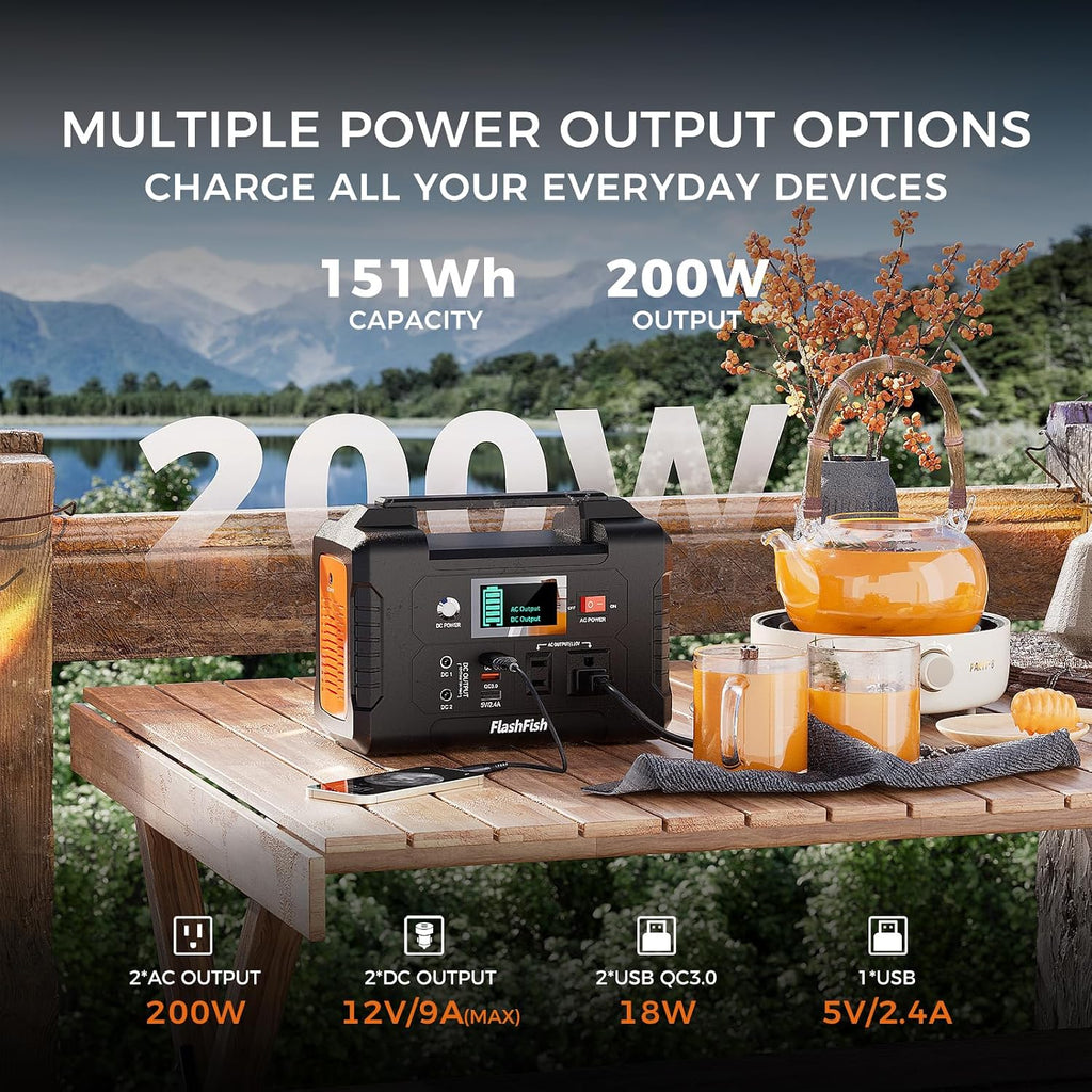 Portable Power Station 200W, FF Flashfish 40800mAh Backup Power Battery Pack With 110V AC Outlets/2 DC Ports/3 USB