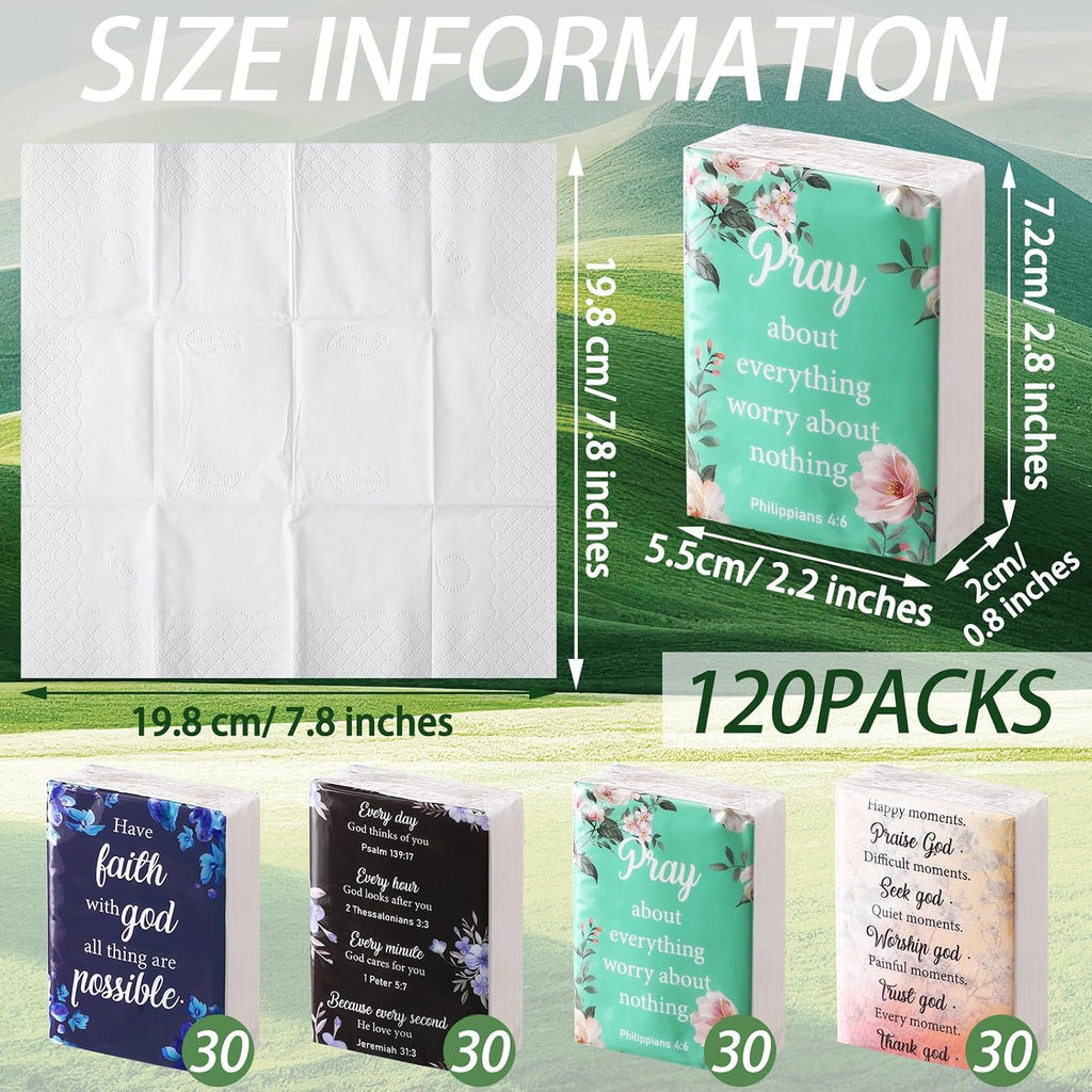 120 Pack Christian English Bible Verse Travel Tissues