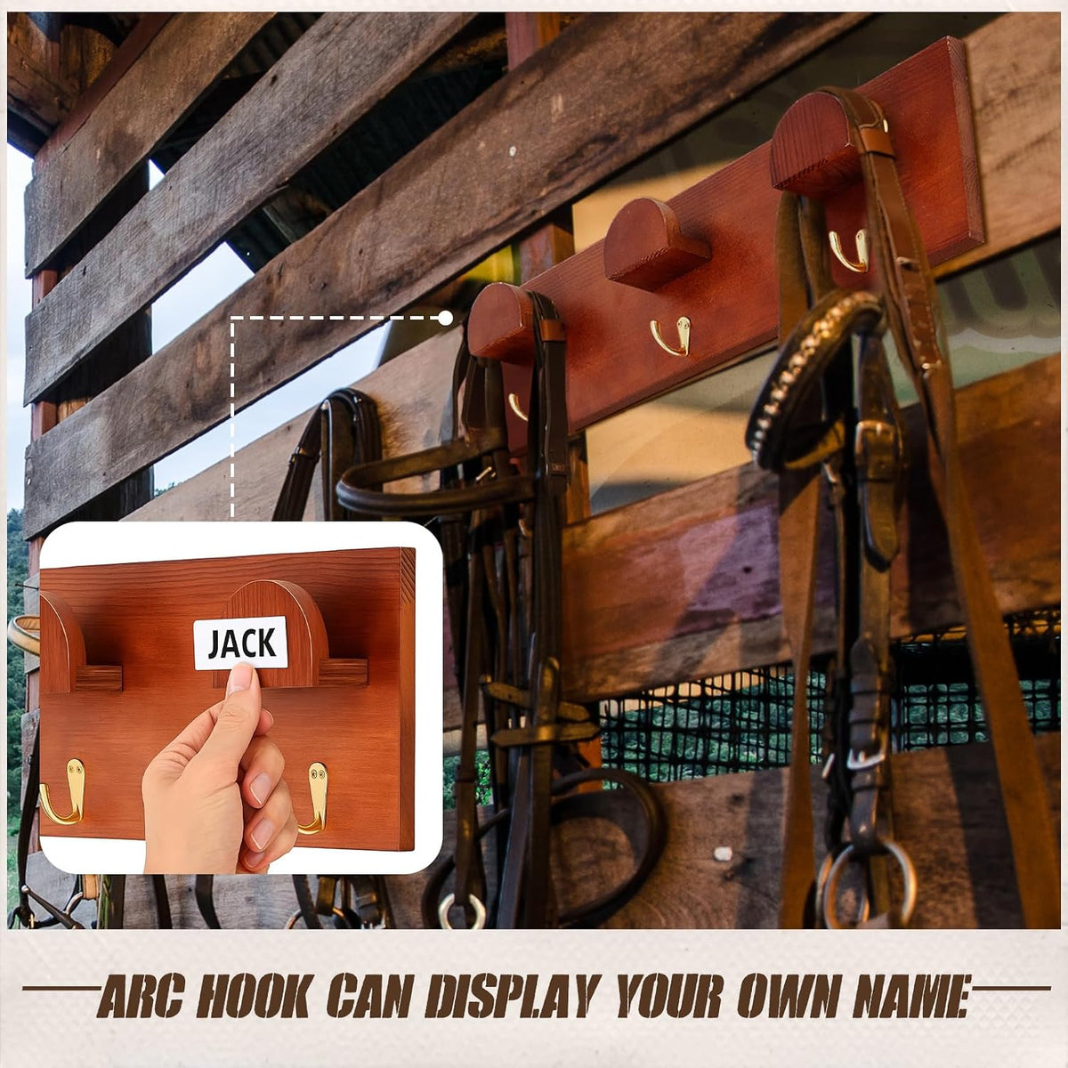 2 Pcs Wooden Bridle Rack for Horse Wall Mount, Vintage Tack Hooks