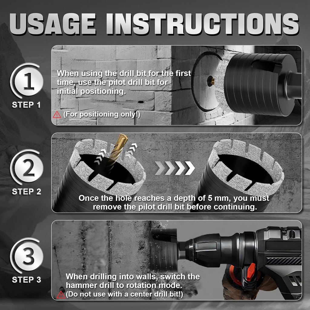 Diamond Core Drill Bit 4"(100mm) with SDS Plus Adapter Heavy Duty Concrete Core Bit for Dry or Wet Drilling