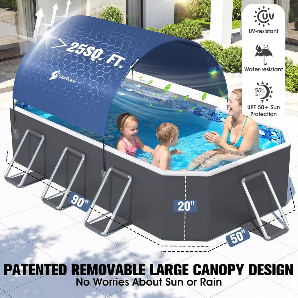 Foldable Pool with Canopy,Non Inflatable Pool,Large Foldable Swimming Pool for Adult Portable Pool,Large Collapsible