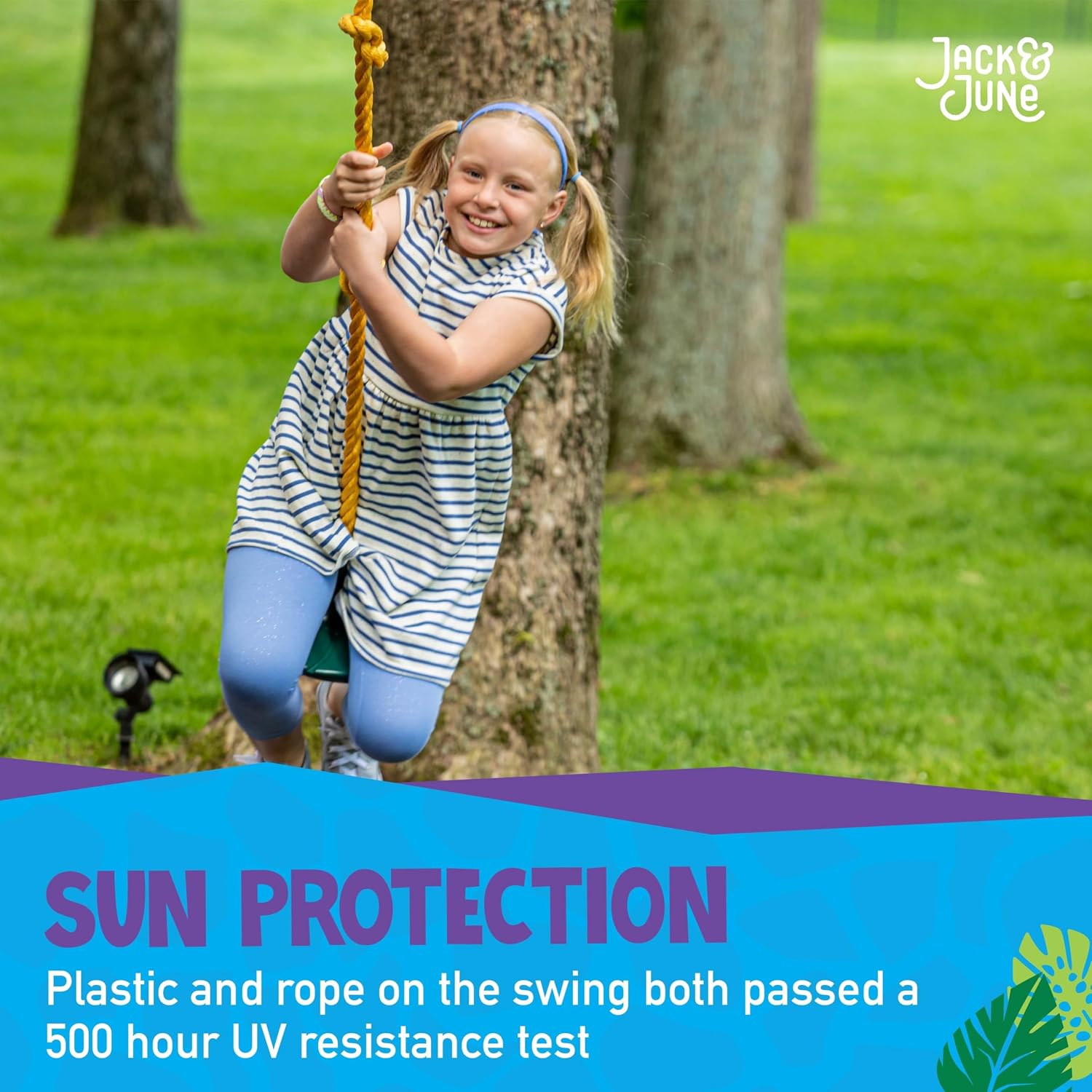 Green Playset Rope and Disc Swing with Leg Safety Protector and Fully Adjustable Rope