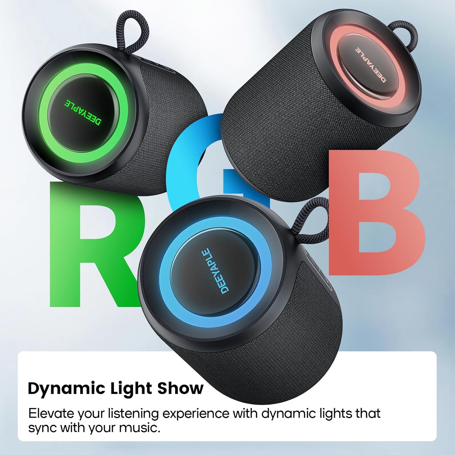 Bluetooth Speaker Wireless,IP67 Waterproof & Dustproof Portable Speaker with Lights,15W Loud Stereo Sound, 2500mAh