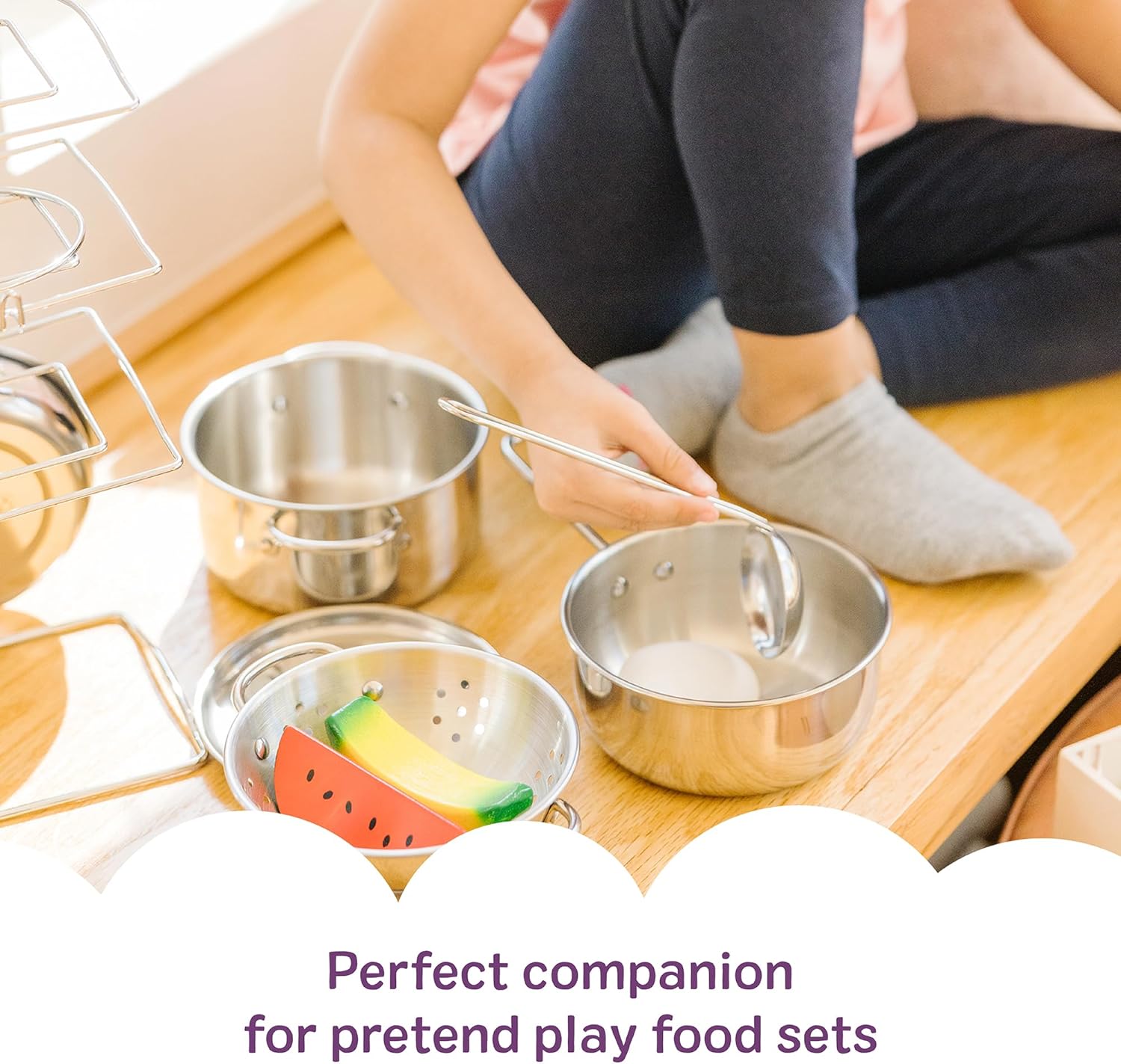 Melissa & Doug Stainless Steel Pots & Pans, 8 Piece Play Kitchen Set, Premium Play Kitchen Accessories & Cooking