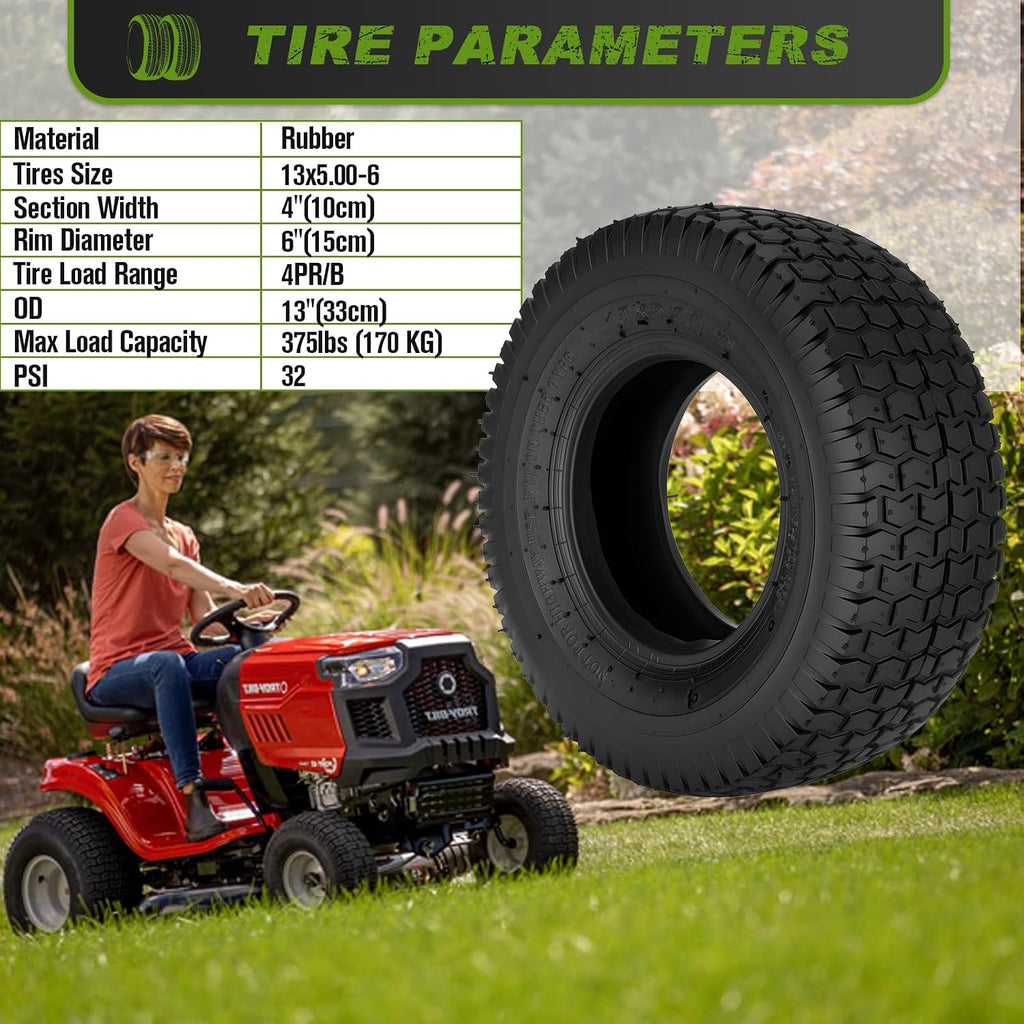 13x5.00-6 Tires and Inner Tube, 2 Pack 13x5.00-6 Tire Set Compatible with Riding Lawn Mower Tire, Hand Truck, Garden