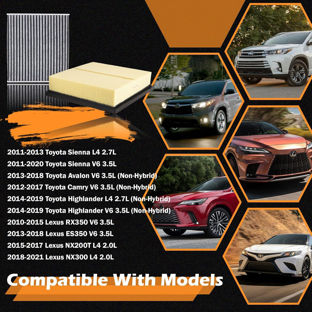 CA10755 Engine Air Filter & CF10285 Cabin Air Filter Fit for 2012-2017 Toyota Camry Non-Hybrid, 2013-2018 Avalon