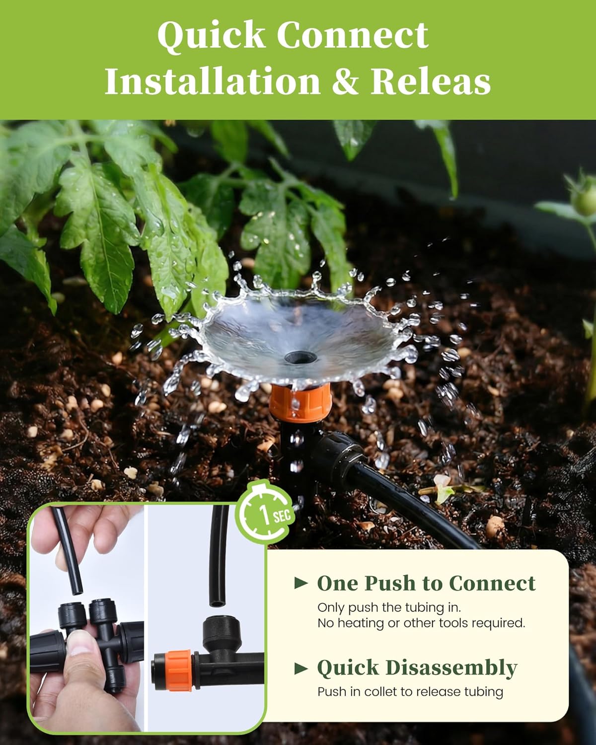 Drip Irrigation System, Quick-Connect Garden Watering System Kit with Adjustable Emitters for Greenhouse, Garden