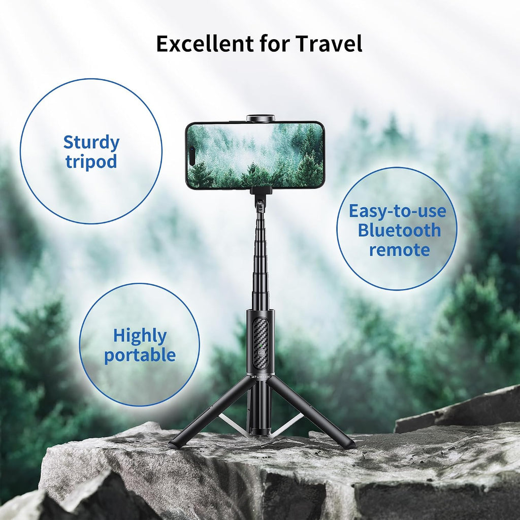Selfie Stick Tripod, 3-in-1 Extendable Aluminum Phone Tripod with Detachable Bluetooth Remote, Compatible with iPhone