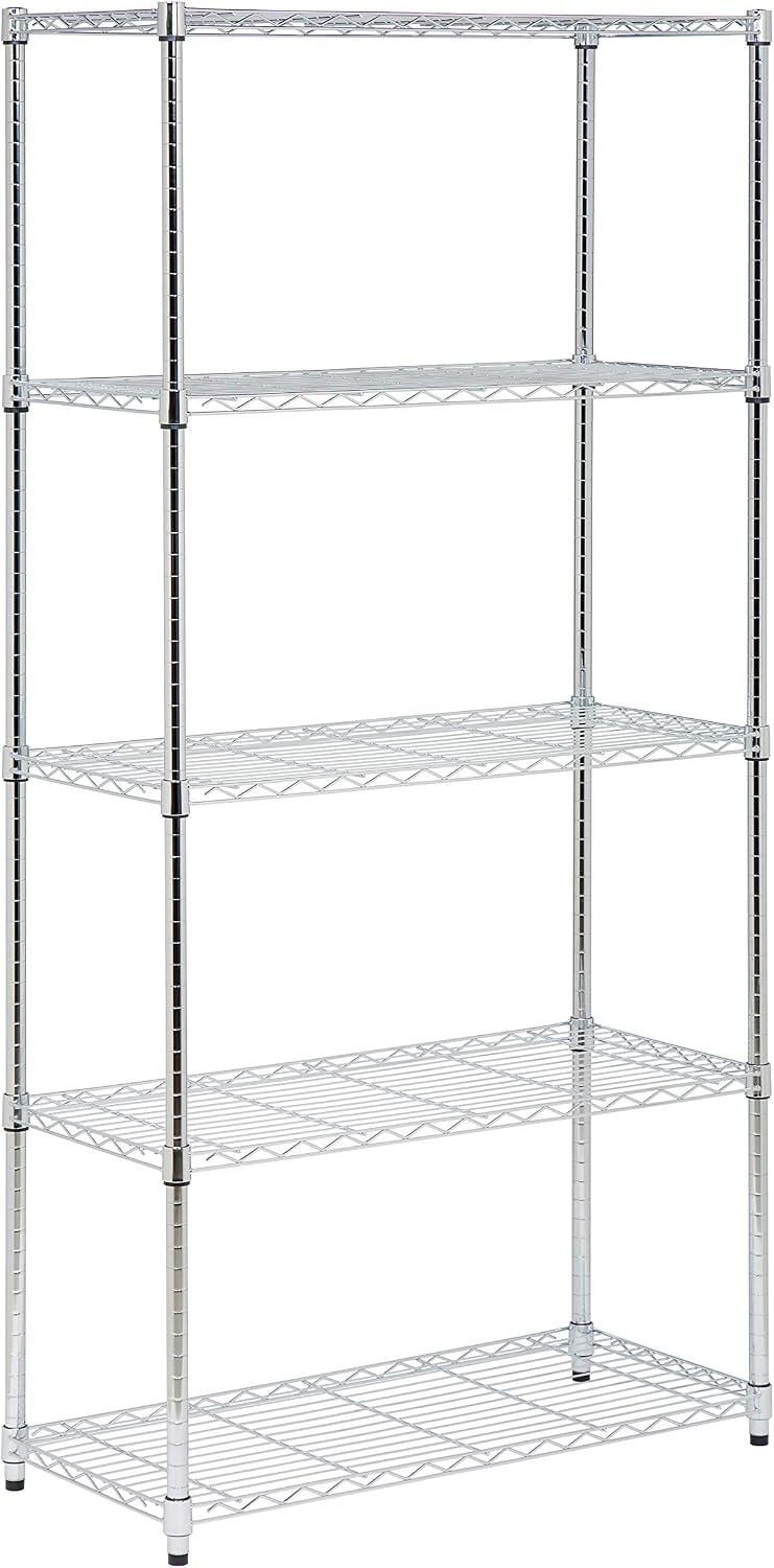 5-Tier Rolling Chrome Wire Shelf, NSF, 350 lb/Shelf, 36x18x72