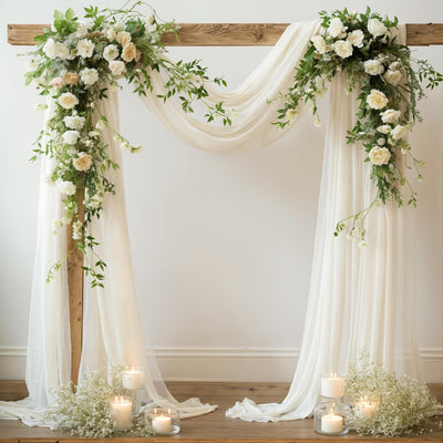 Wedding Arch Draping Fabric, 2 Panels 18FT Beige Sheer Backdrop Curtain Chiffon Fabric Drapery Voile Scarf Draping