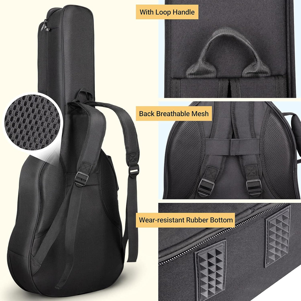 Acoustic Guitar Case Soft Padded Guitar Bag 0.7 In Thick Sponge Reinforced Gig Bag with 5 Pockets,Neck Cradle,Back