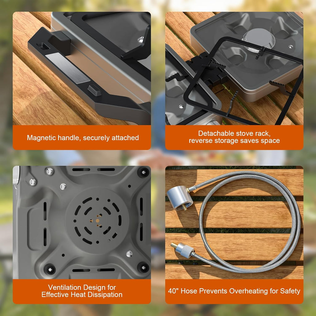 27000 BTUs 2 Burner Folding Camp Stove, Propane Gas Stove for Camping | Windshield, Portable Camping Stove Propane