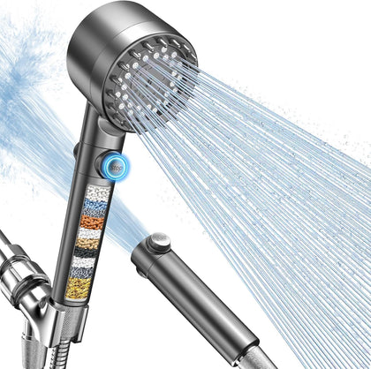 Filtered Shower Head with Handheld, High Pressure Shower Filter Head | ON/OFF Switch, Anti-clog Nozzles, 4 Spray