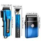 3-in-1 Hair Clippers for Men Set, Beard Trimmer, Foil Shaver, Blue