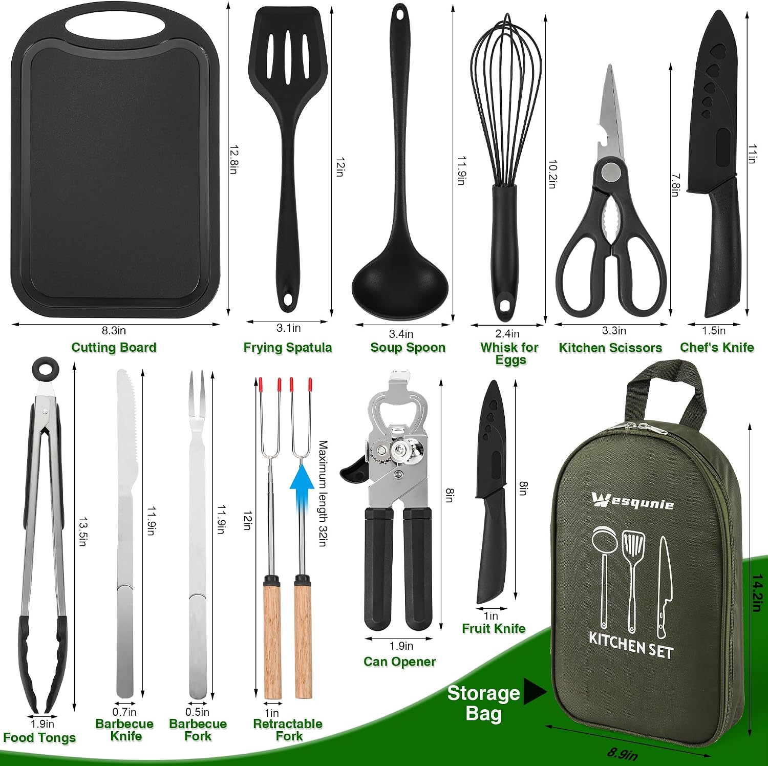 Camping Cooking Utensils Set, Cookware Set for Outdoor Hiking BBQ | Stainless Steel & Silicone Mess Kit, Durable