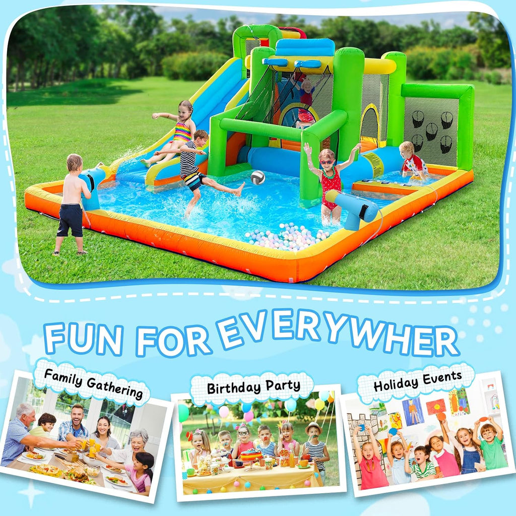 Inflatable Bounce House Water Slide, Bounce House for Kids Indoor Outdoor Bouncy House with 550W Blower, Bounce