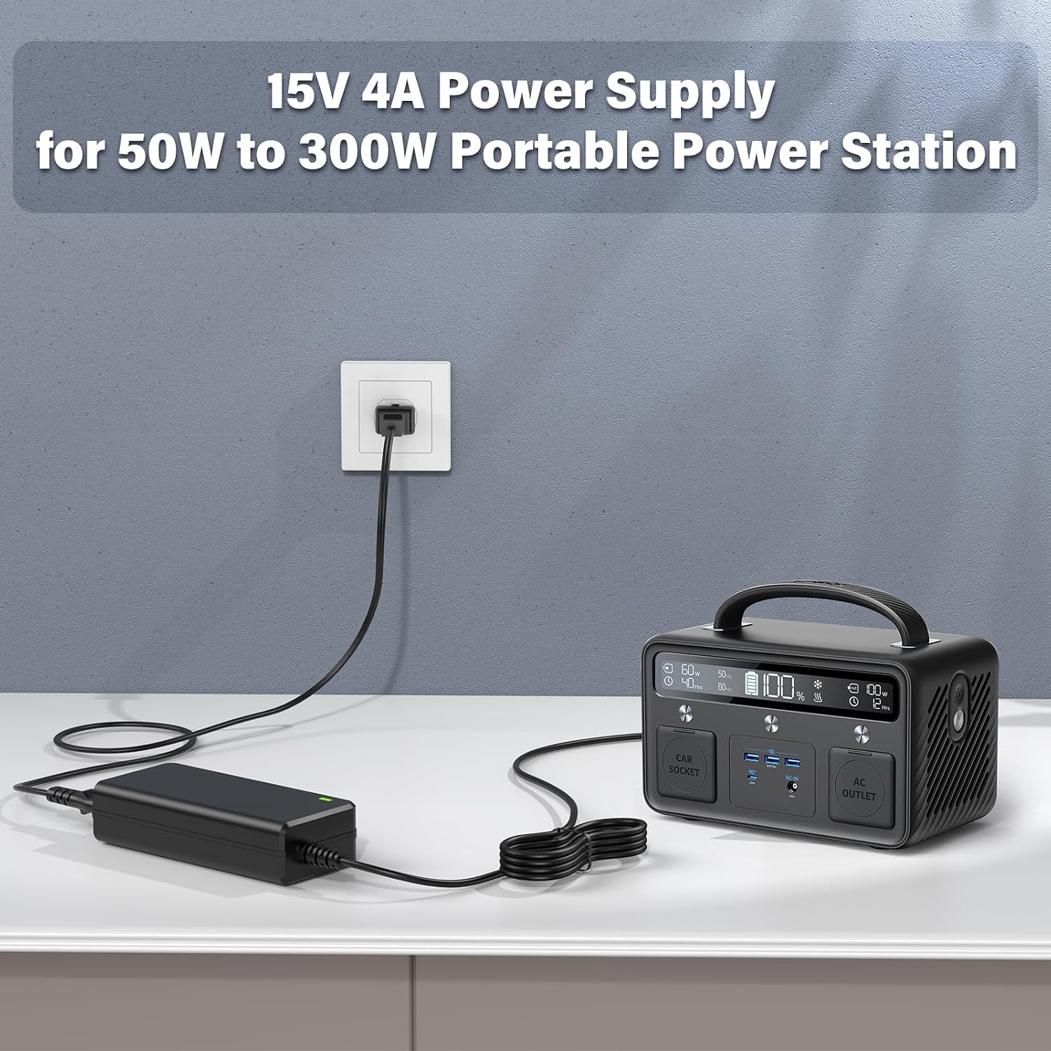 15V 4A Charger for Anker Powerhouse 200,for Rockpals WCE001 K53 288Wh 350W 240Wh RP250W /for SinKeu/for FlashFish 50w