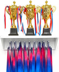 Medal Hanger Display and Trophy Shelf with Hooks - Wooden Medal Holder for Wall Mount Ribbon Display, Trophy Display