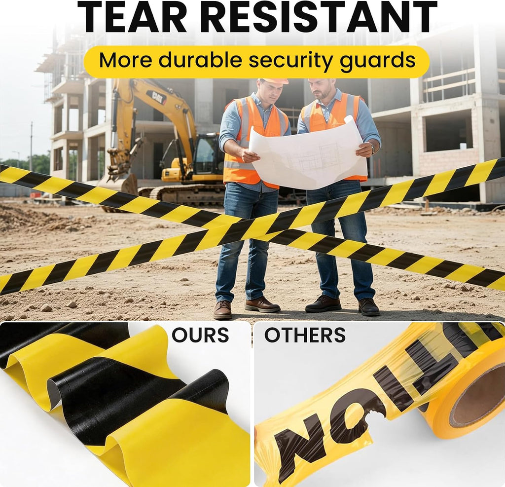 Warning Tape - 2.8 Inch 660 feet Yellow Black Hazard Safety Striped Barricade Caution Tape No-Adhesive for Quarantine
