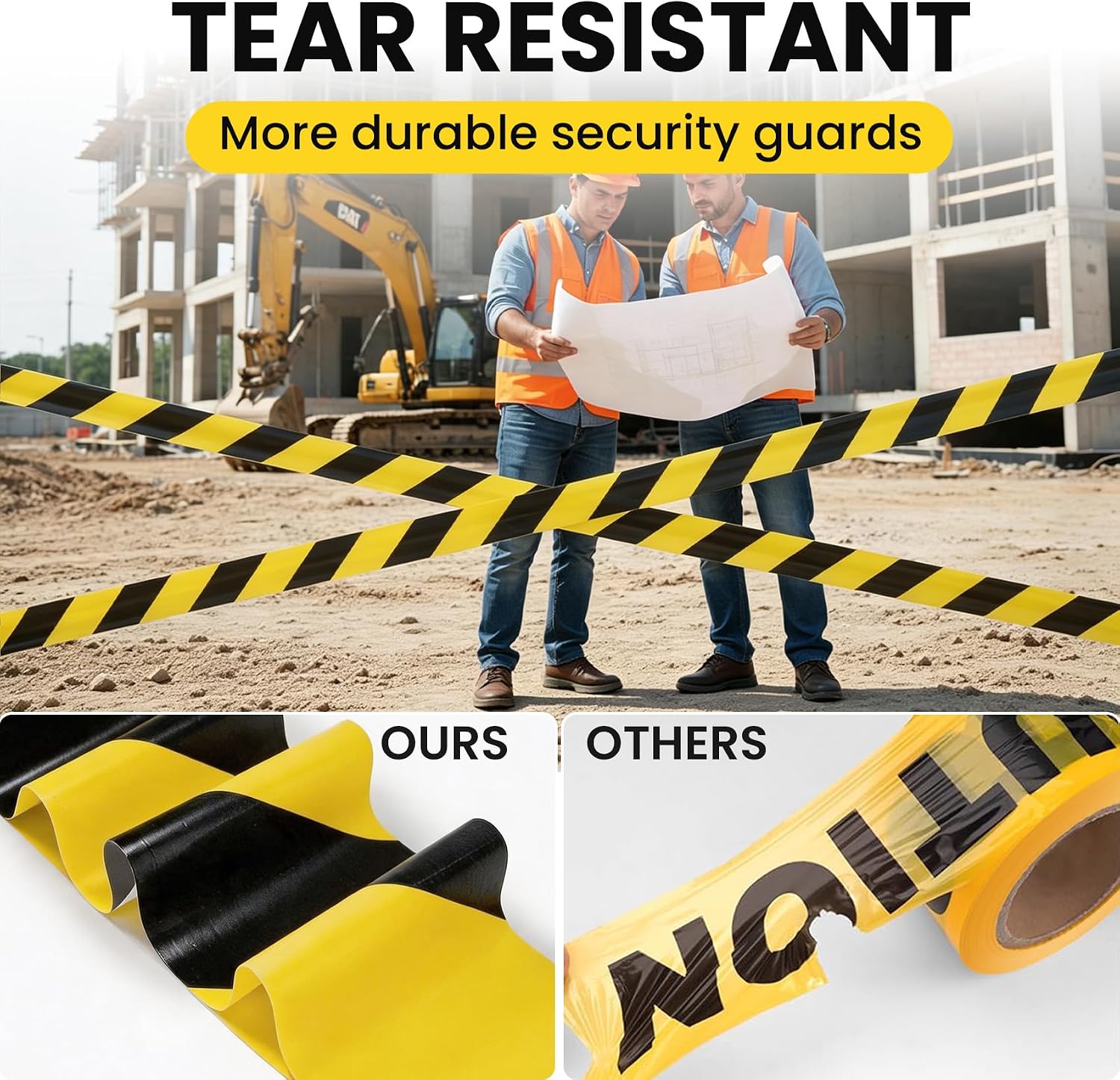 Warning Tape - 2.8 Inch 660 feet Yellow Black Hazard Safety Striped Barricade Caution Tape No-Adhesive for Quarantine