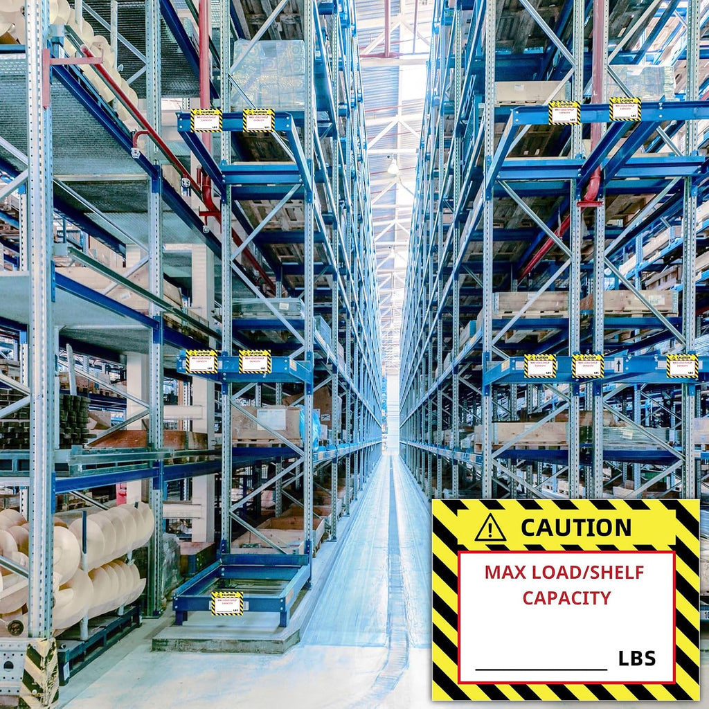 100 Pcs Pallet Rack Capacity Labels 3 x 4 Inches Pallet Racking Caution Max Load Shelf LBS Warning Stickers Bright
