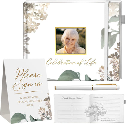 Elegant White Funeral Guest Book , 10 x 8 Inches 120 Pages Guest Book for Funeral , 360 Entries Guest book for