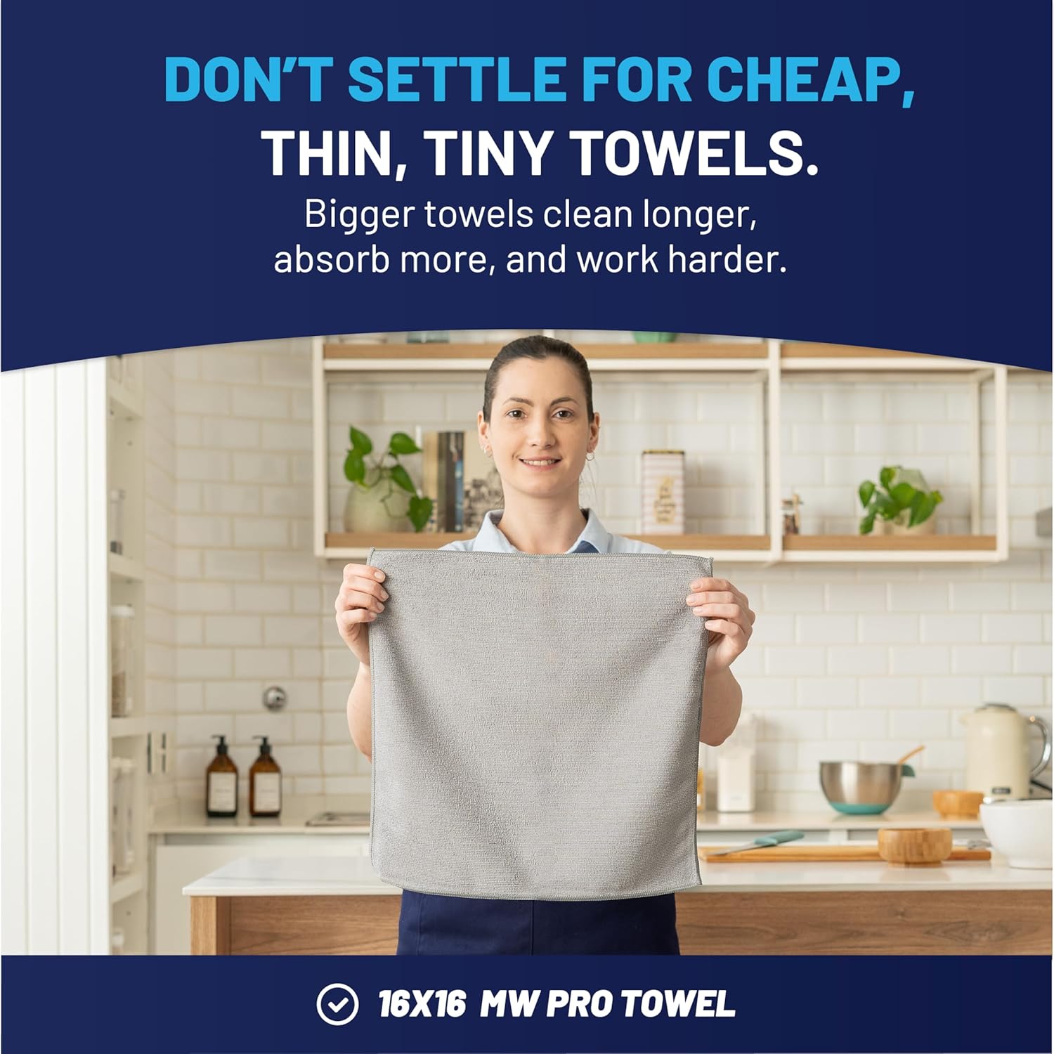 MW Pro Microfiber Cleaning Cloth | Gray | 12 Pack | 16” x 16” | All Purpose Microfiber Towels - Clean, Dust, Polish