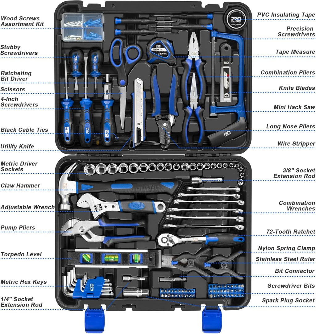 259-Piece Tool Kit, General Household Hand Tool Set with Plastic Storage Toolbox, Portable Complete Repair Tool Box